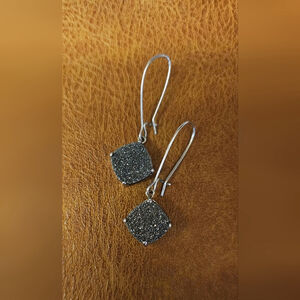 Ava Rose Silver and Black Druzy Dangle Earrings